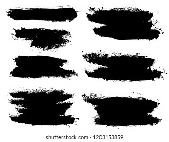 Brush strokes. Vector paintbrush set. Grunge design elements. Long text boxes. Dirty texture banners. Ink splatters. Painted objects.