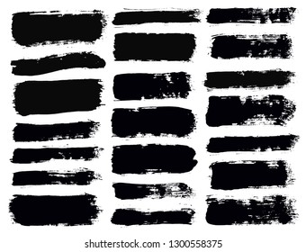 Brush strokes. Vector paintbrush set. Grunge design elements. Long text boxes. Dirty distress texture banners. Ink splatters. Grungy painted objects.