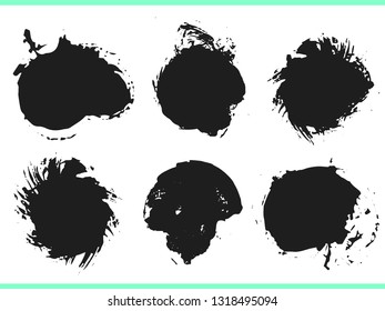 Brush strokes. Vector paintbrush set. Round grunge design elements. Frames for text. Dirty texture banners. Ink splatters. Painted objects.