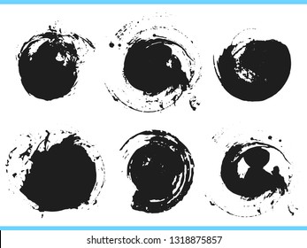 Brush strokes. Vector paintbrush set. Round grunge design elements. Frames for text. Dirty texture banners. Ink splatters. Painted objects.