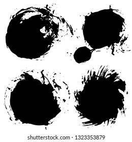Brush strokes. Vector paintbrush set. Round grunge design elements. Frames for text. Dirty texture banners. Ink splatters. Painted objects.