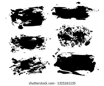 Brush strokes. Vector paintbrush set. Grunge design elements. Long text boxes. Dirty texture banners. Ink splatters. Painted objects.