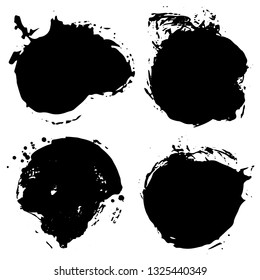 Brush strokes. Vector paintbrush set. Round grunge design elements. Frames for text. Dirty texture banners. Ink splatters. Painted objects.