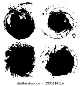 Brush strokes. Vector paintbrush set. Round grunge design elements. Frames for text. Dirty texture banners. Ink splatters. Painted objects.