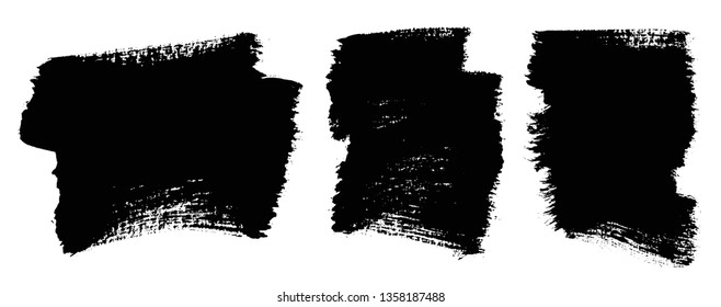 Brush strokes. Vector paintbrush set. Grunge design elements. Rectangle text boxes. Dirty distress texture banners. Ink splatters. Grungy painted objects.