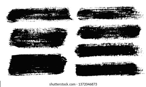  Pulsaciones de pincel. Conjunto de pincel vectorial. Elementos de diseño gruesos. Cuadro de texto Rectángulo. Pancartas sucias de textura de distrés. Placas de tinta. Objetos pintados gruesos.