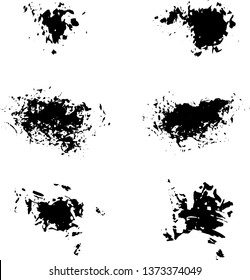 Brush strokes. Vector paintbrush set. Grunge design elements. Rectangle text boxes. Dirty distress texture banners. Ink splatters. Grungy painted objects. 
