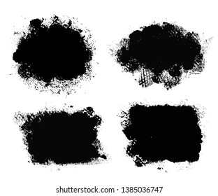 Brush strokes. Vector paintbrush set. Grunge design elements. Rectangle round text boxes. Dirty distress texture banners. Ink splatters. Grungy painted burst. Fabric imprint. Textile cloth material