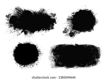 Brush strokes. Vector paintbrush set. Grunge design elements. Rectangle round text boxes. Dirty distress texture banners. Ink splatters. Grungy painted burst. Fabric imprint. Textile cloth material
