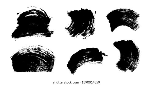 Brush strokes. Vector paintbrush set. Grunge design elements. Rectangle text boxes. Dirty distress texture banners. Ink splatters. Grungy painted objects.