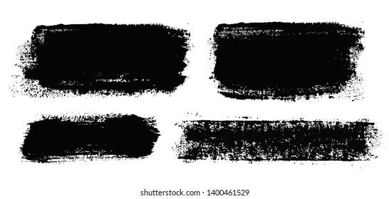 Brush strokes. Vector paintbrush set. Grunge design elements. Rectangle text boxes. Dirty distress texture banners. Ink splatters. Grungy painted objects. Fabric imprint. Textile cloth material