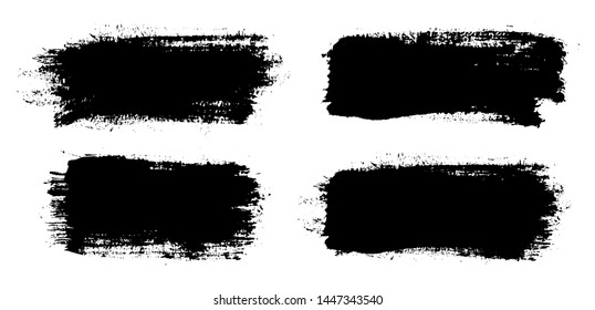 Brush strokes. Vector paintbrush set. Grunge design elements. Rectangle text boxes. Thin dirty distress texture banners. Ink splatters. Grungy painted banners.