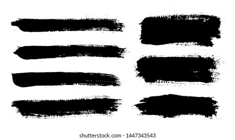 Brush strokes. Vector paintbrush set. Grunge design elements. Rectangle text boxes. Thin dirty distress texture banners. Ink splatters. Grungy painted banners. - Shutterstock ID 1447343543