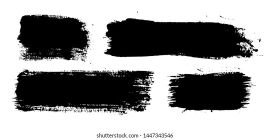 Brush strokes. Vector paintbrush set. Grunge design elements. Rectangle text boxes. Thin dirty distress texture banners. Ink splatters. Grungy painted banners.