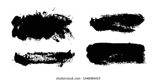 Brush strokes. Vector paintbrush set. Grunge design elements. Rectangle text boxes. Thin dirty distress texture banners. Ink splatters. Grungy painted banners.