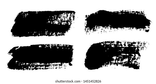 Brush strokes. Vector paintbrush set. Grunge design elements. Rectangle text boxes. Thin dirty distress texture banners. Ink splatters. Grungy painted strips.