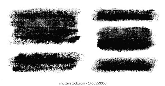 Brush strokes. Vector paintbrush set. Grunge design elements. Rectangle text box. Dirty distress texture banners. Ink splatters. Grungy painted objects