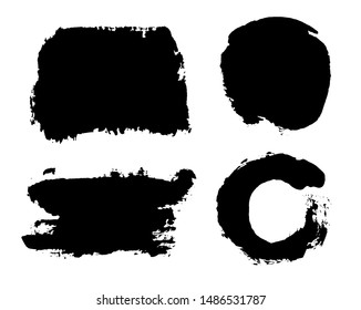 Brush strokes. Vector paintbrush set. Grunge design elements. Rectangle text boxes. Thin dirty distress texture banners. Ink splatters. Grungy painted banners.