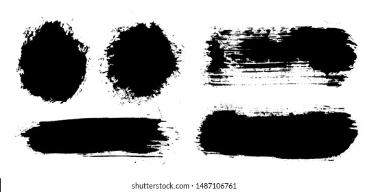 Brush strokes. Vector paintbrush set. Grunge design elements. Rectangle text boxes. Thin dirty distress texture banners. Ink splatters. Grungy painted banners.