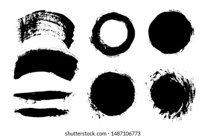 Brush strokes. Vector paintbrush set. Grunge design elements. Rectangle text boxes. Thin dirty distress texture banners. Ink splatters. Grungy painted banners.