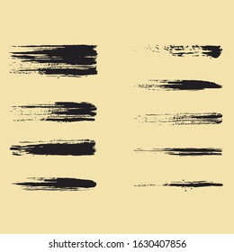 Brush strokes. Vector paintbrush set. Grunge design elements. Rectangle text boxes. Round speech bubbles. Thin dirty distress texture banners. Ink splatters