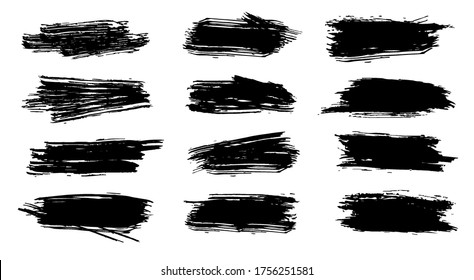 Brush strokes. Vector paintbrush set, brush strokes templates. Grungy painted objects. Boxes for text. Grunge design elements. Vector illustration.