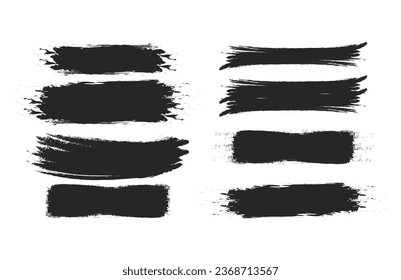 Pulsaciones de pincel. Conjunto de pincel de vectores. Elementos de diseño gruesos. Cuadro de texto Rectángulo. Pancartas sucias de textura de maleza delgada. Plantas de tinta. Banderas pintadas de nido