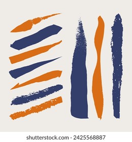 Brush strokes. Vector paintbrush set. Grunge design elements. Rectangle text boxes. Dirty distress texture banners. Ink splatters. Grungy painted objects.