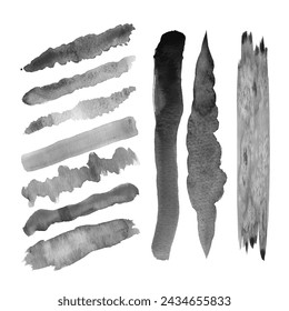 Brush strokes. Vector paintbrush set. Grunge design elements. Rectangle text boxes. Dirty distress texture banners. Ink splatters. Grungy painted objects.