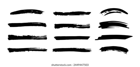 Pinceladas. Juego de pinceles de Vector. Elementos de diseño Grunge. Salpicaduras de tinta. Objetos pintados sucios.