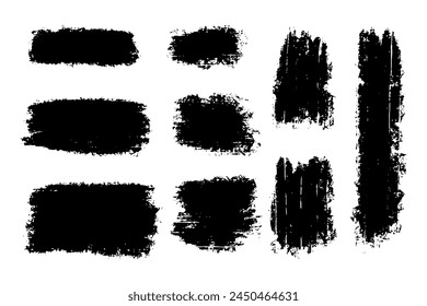 Brush strokes. Vector paintbrush set. Grunge design elements. Rectangle text boxes. Dirty distress texture banners.