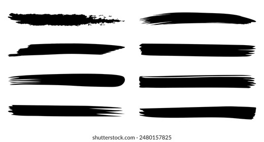 Brush strokes. Vector paintbrush set. Grunge design elements. Ink splatters. Grungy painted objects.