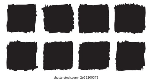 Pinselstriche. Vektorpinsel-Set. Vektorgrafik schwarz gemalt Quadrate oder rechteckige Formen. Grunge quadratische Vorlage Hintergründe. Vektorgrafik.