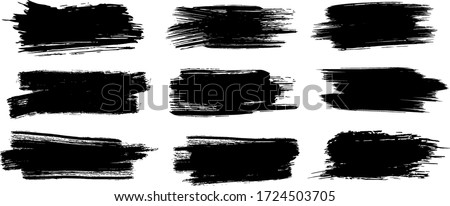 Brush strokes. Vector paintbrush set, brush strokes templates. Grunge design elements. Long text boxes. Dirty distress texture banners. Grungy painted objects. Foto stock © 
