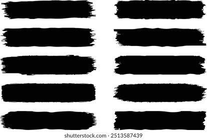 Vetor de traçados de pincel. Coleção de traçados do Pincel. Elementos de design Grunge. Banners de textura de pincel. Bandeiras de textura suja. Retângulos pintados e traçados longos