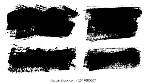 Brush strokes. Vector paintbrushes set. Grunge design elements. Rectangle text boxes, speech bubbles. Dirty distress texture banners. Ink splatters. Grungy painted bursts.