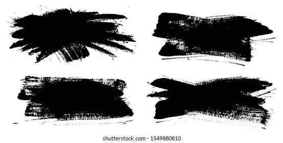 Brush strokes. Vector paintbrushes set. Grunge design elements. Rectangle text boxes, speech bubbles. Dirty distress texture banners. Ink splatters. Grungy painted bursts.