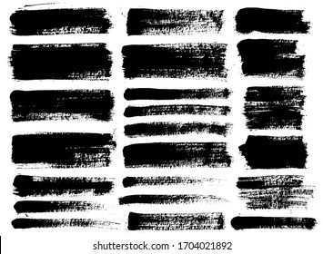 Brush strokes. Vector paintbrushes set. Grunge design elements. Rectangle text boxes, speech bubbles. Dirty distress texture banners. Ink splatters. Grungy painted texture.