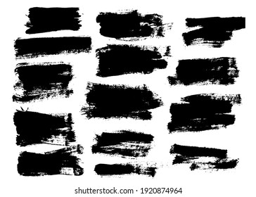Brush strokes. Vector paintbrushes set. Grunge design elements. Rectangle text boxes, speech bubbles. Dirty distress texture banners. Ink splatters. Grungy painted texture.