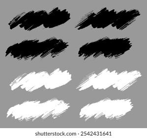 Brush strokes vector. Painted diagonal rectangle backgrounds collection. Long and wide grunge banners. Diagonal strokes. Grain texture design elements. Black and white brush options