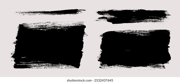 Brush strokes vector. Painted line and rectangle banners collection. Long and wide grunge backgrounds. Grain texture design elements