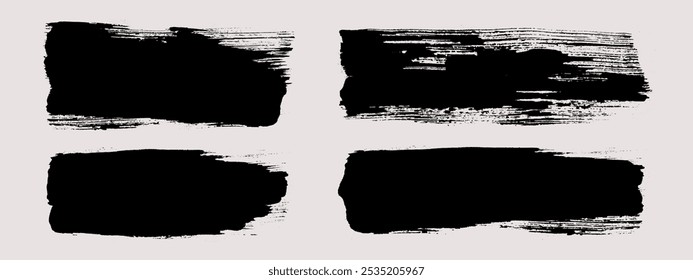Vetor de traçados de pincel. Coleção de banners de linha e retângulo pintados. Fundo grunge longo e largo. Elementos de design de textura de grãos