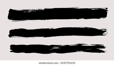 Brush strokes vector. Painted line and rectangle banners collection. Long and wide grunge backgrounds. Grain texture design elements