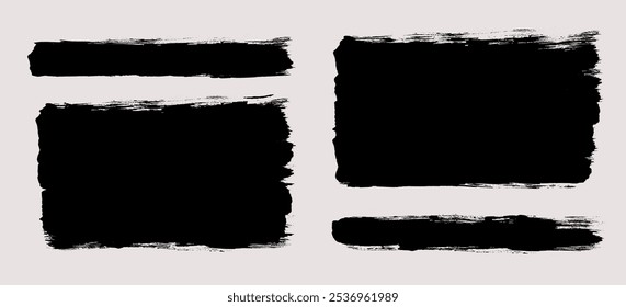 Pinceladas Vector. Línea pintada y colección de Anuncios rectangulares. Fondos grunge largos y anchos. Elementos de diseño de textura de grano