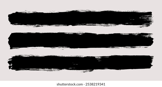 Brush strokes vector. Painted line and rectangle banners collection. Long and wide grunge backgrounds. Grain texture design elements