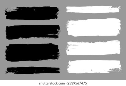 Brush strokes vector. Painted line and rectangle banners collection. Long and wide grunge backgrounds. Grain texture design elements. Black and white brush options