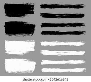 Brush strokes vector. Painted line and rectangle banners collection. Long and wide grunge backgrounds. Grain texture design elements. Black and white brush options