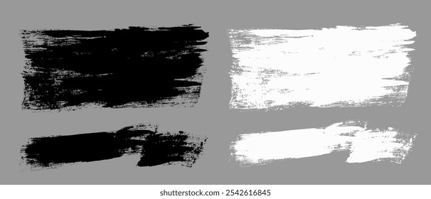 Brush strokes vector. Painted line and rectangle banners collection. Long and wide grunge backgrounds. Grain texture design elements. Black and white brush options