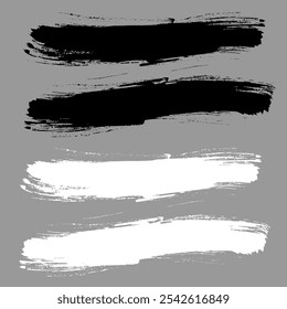 Brush strokes vector. Painted line and rectangle banners collection. Long and wide grunge backgrounds. Grain texture design elements. Black and white brush options