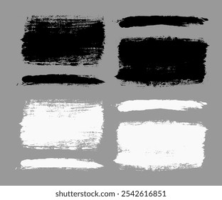 Brush strokes vector. Painted line and rectangle banners collection. Long and wide grunge backgrounds. Grain texture design elements. Black and white brush options